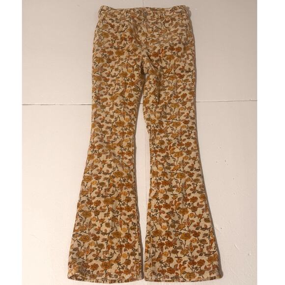 Pilcro by Anthropologie Denim - Pilcro The Icon Floral Print Corduroy Flare Jeans, Beige & Gold, Size 28